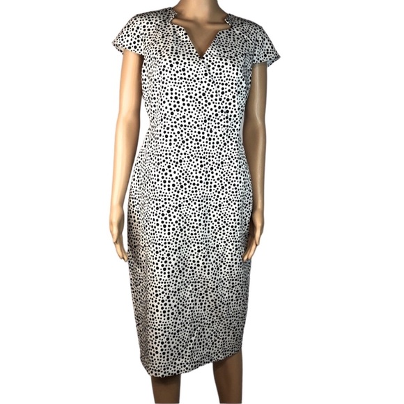 Alexia Admor Cap Sleeve Notched V Neck Zip Back Polka Dot Lined MIDI Dress Sz 8 - Picture 5 of 11